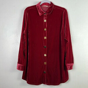 Soft Surroundings Burgundy Velvet Button Down Shirt